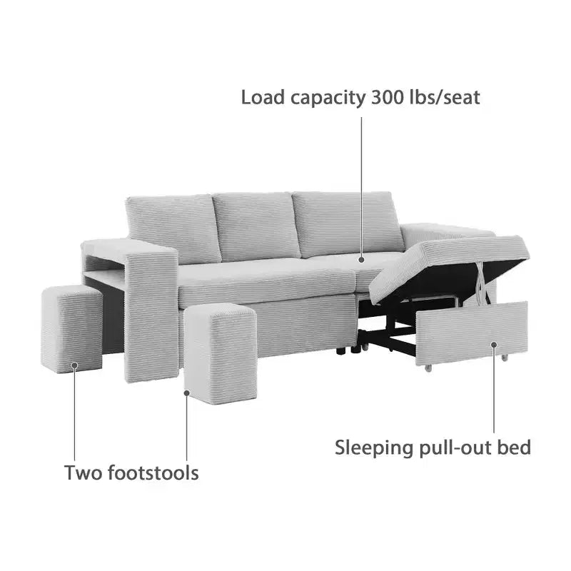 HYLEORY Canapé convertible en L avec lit gigogne, canapé-lit avec méridienne réversible pour salon, appartement, chambre, bureau
