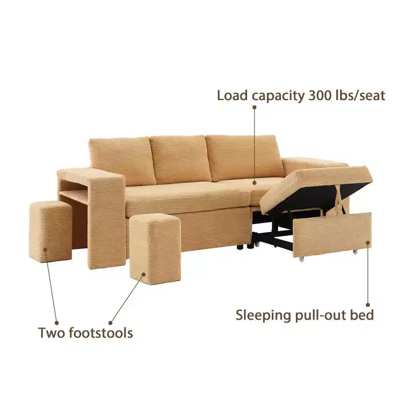HYLEORY Canapé convertible en L avec lit gigogne, canapé-lit avec méridienne réversible pour salon, appartement, chambre, bureau