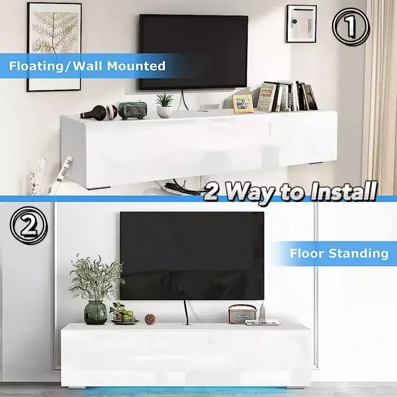 Meuble TV flottant mural Hommpa 55 LED pour téléviseurs jusqu'à 63 pouces avec rangement caché