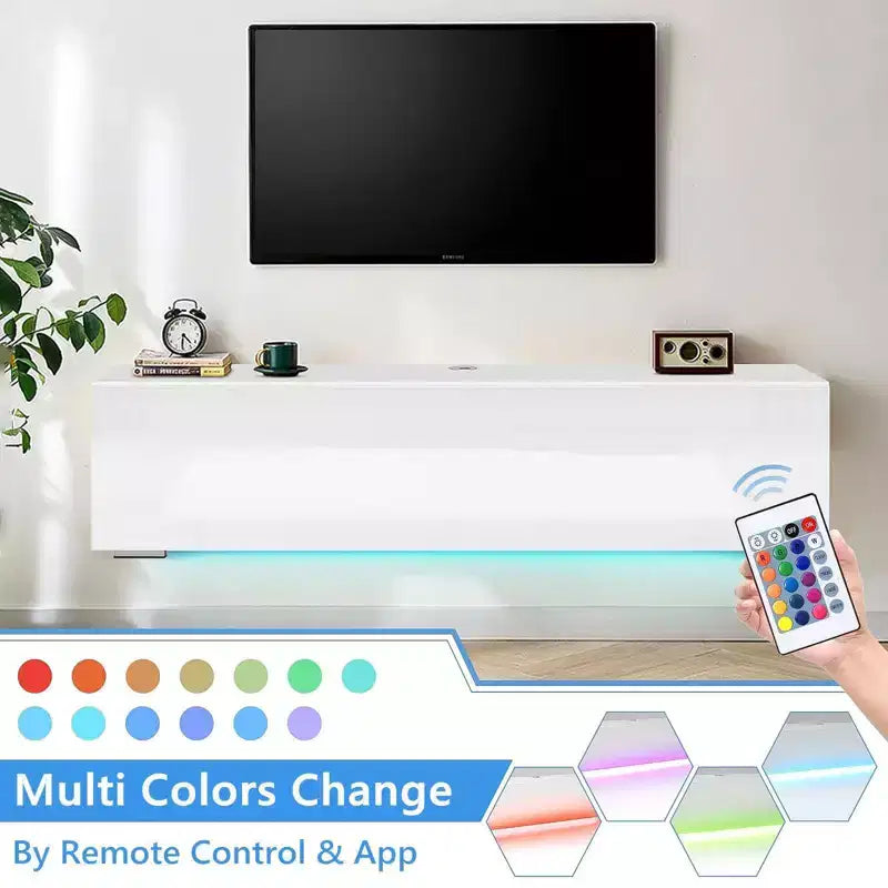 Meuble TV flottant mural Hommpa 55 LED pour téléviseurs jusqu'à 63 pouces avec rangement caché