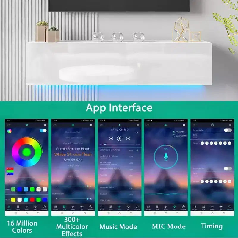 Meuble TV flottant mural Hommpa 55 LED pour téléviseurs jusqu'à 63 pouces avec rangement caché
