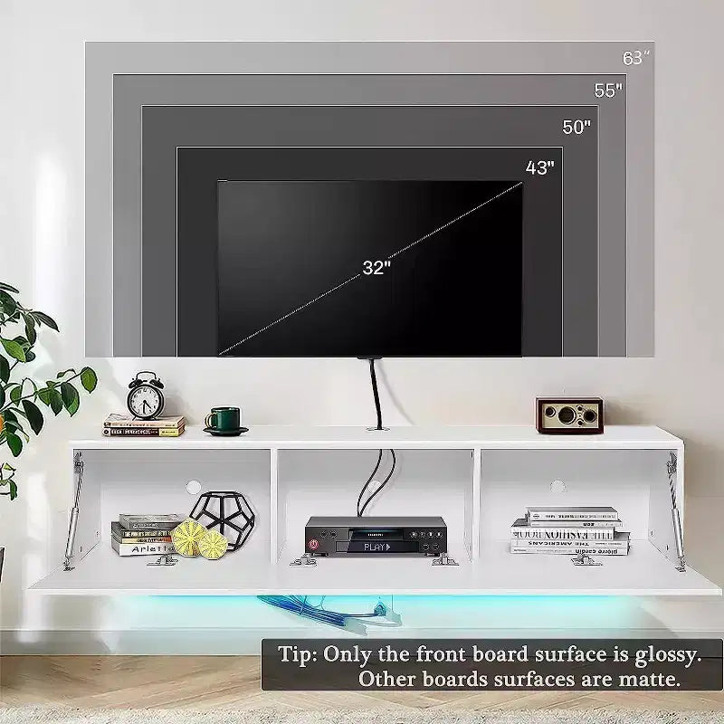 Meuble TV flottant mural Hommpa 55 LED pour téléviseurs jusqu'à 63 pouces avec rangement caché