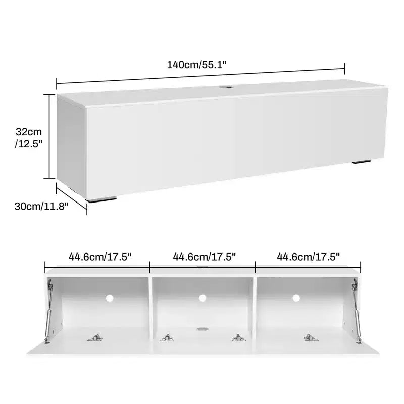 Meuble TV flottant mural Hommpa 55 LED pour téléviseurs jusqu'à 63 pouces avec rangement caché