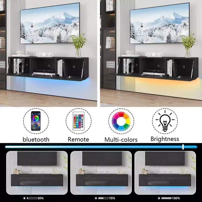 Meuble TV flottant mural Hommpa 55 LED pour téléviseurs jusqu'à 63 pouces avec rangement caché