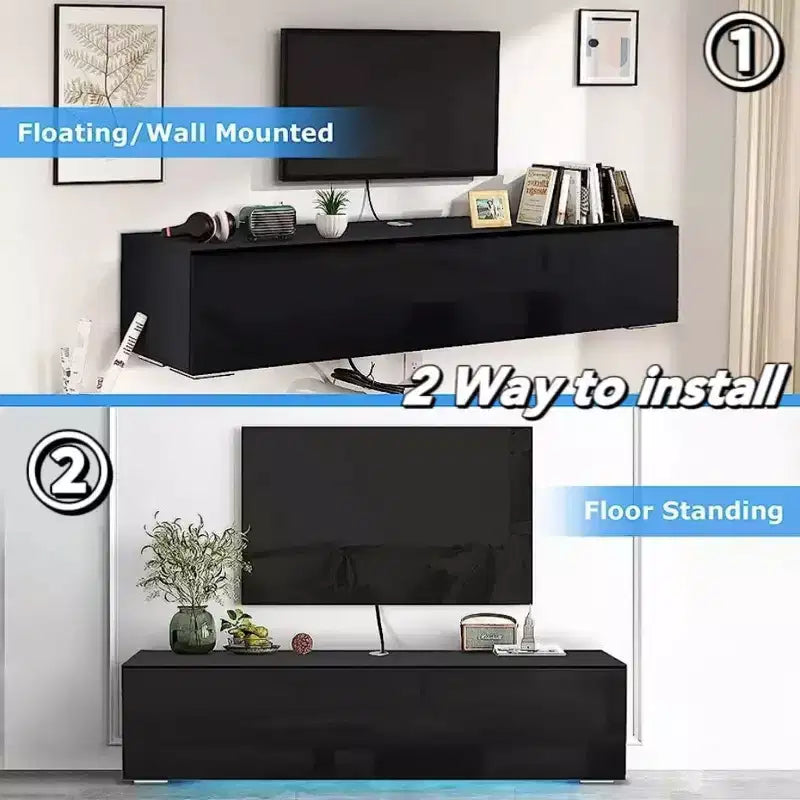 Meuble TV flottant mural Hommpa 55 LED pour téléviseurs jusqu'à 63 pouces avec rangement caché
