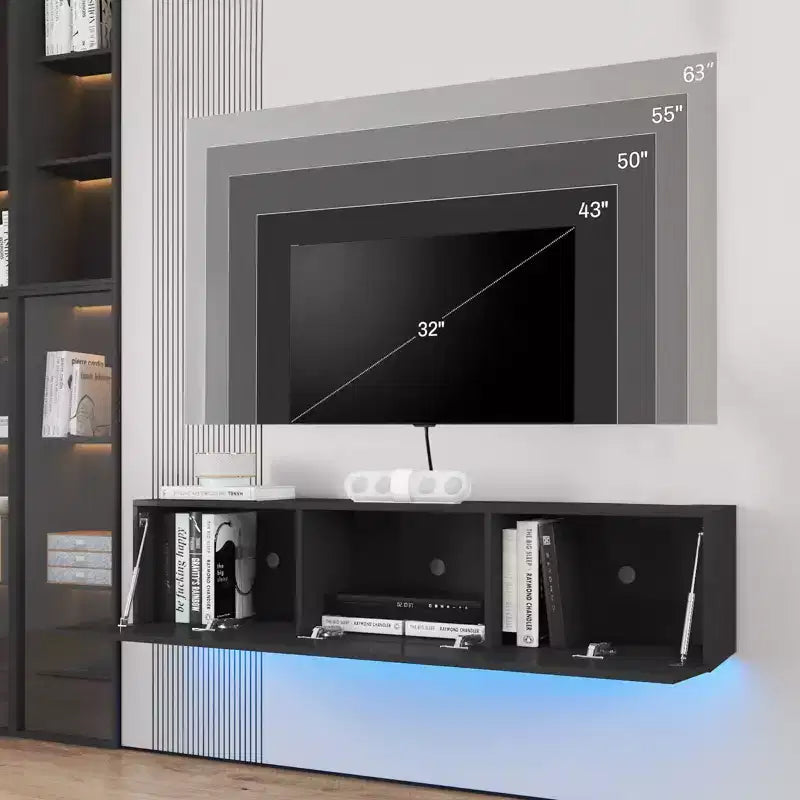 Meuble TV flottant mural Hommpa 55 LED pour téléviseurs jusqu'à 63 pouces avec rangement caché