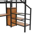 Lit mezzanine en métal pleine taille Whisen 94.1" avec bureau, escalier de rangement, petite armoire