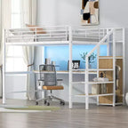 Lit mezzanine en métal pleine taille Whisen 94.1" avec bureau, escalier de rangement, petite armoire