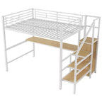 Lit mezzanine en métal pleine taille Whisen 94.1" avec bureau, escalier de rangement, petite armoire
