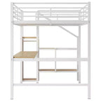 Lit mezzanine en métal pleine taille Whisen 94.1" avec bureau, escalier de rangement, petite armoire