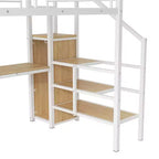 Lit mezzanine en métal pleine taille Whisen 94.1" avec bureau, escalier de rangement, petite armoire