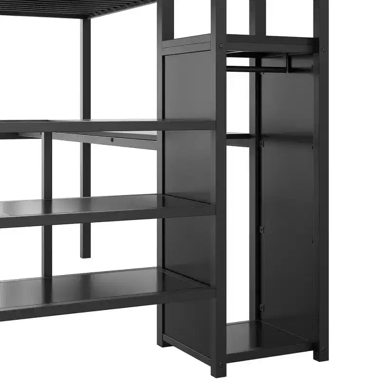 Lit mezzanine en métal pleine taille Whisen 94.1" avec bureau, escalier de rangement, petite armoire
