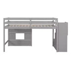 Lit mezzanine double en bois Whisen de 240,8 cm de long x 106,2 cm de large avec escalier de rangement et fenêtre