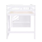 Lit mezzanine double en bois Whisen de 240,8 cm de long x 106,2 cm de large avec escalier de rangement et fenêtre