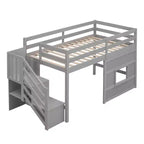 Lit mezzanine double en bois Whisen de 240,8 cm de long x 106,2 cm de large avec escalier de rangement et fenêtre