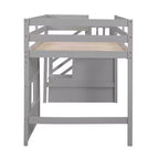 Lit mezzanine double en bois Whisen de 240,8 cm de long x 106,2 cm de large avec escalier de rangement et fenêtre