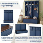 Meuble d'entrée Whisen de style ferme 4-en-1 avec banc en grain de bois, 2 grands tiroirs et 6 crochets noirs