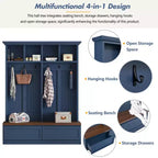 Meuble d'entrée Whisen de style ferme 4-en-1 avec banc en grain de bois, 2 grands tiroirs et 6 crochets noirs