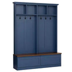 Meuble d'entrée Whisen de style ferme 4-en-1 avec banc en grain de bois, 2 grands tiroirs et 6 crochets noirs