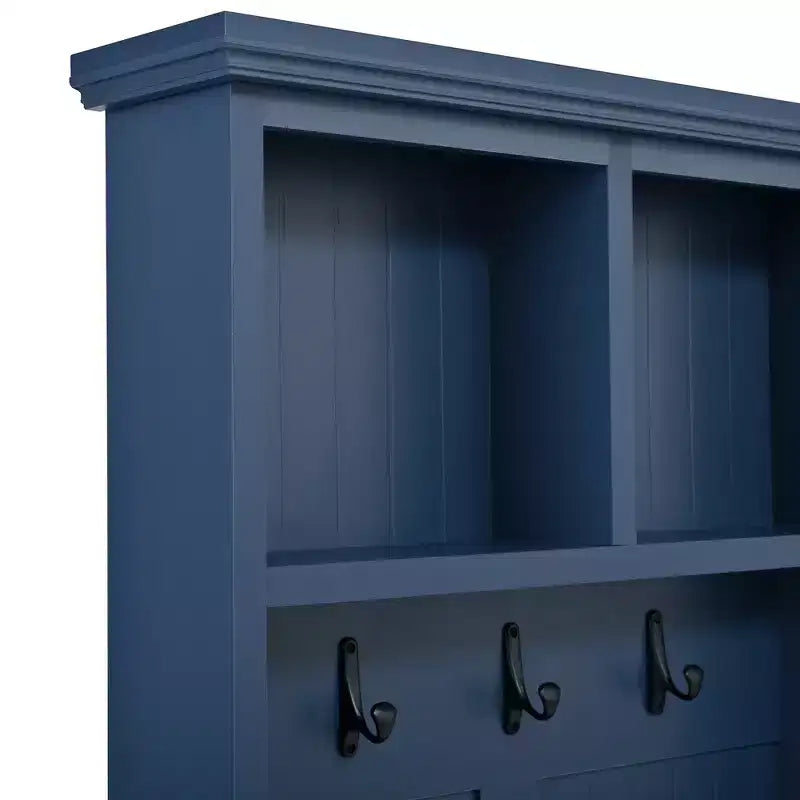 Meuble d'entrée Whisen de style ferme 4-en-1 avec banc en grain de bois, 2 grands tiroirs et 6 crochets noirs