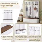 Meuble d'entrée Whisen de style ferme 4-en-1 avec banc en grain de bois, 2 grands tiroirs et 6 crochets noirs