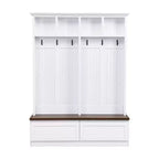 Meuble d'entrée Whisen de style ferme 4-en-1 avec banc en grain de bois, 2 grands tiroirs et 6 crochets noirs