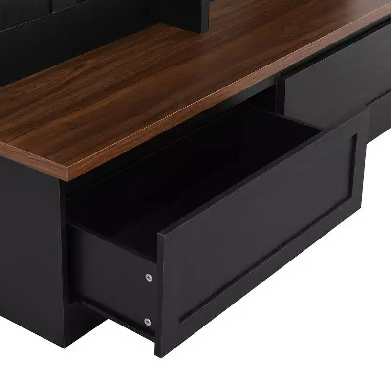 Meuble d'entrée Whisen de style ferme 4-en-1 avec banc en grain de bois, 2 grands tiroirs et 6 crochets noirs