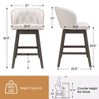Tabourets de bar hauteur comptoir Costway 2/4 PCS, sièges rembourrés en tissu pivotants à 360°, beige