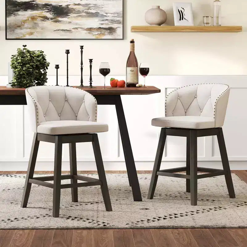 Tabourets de bar hauteur comptoir Costway 2/4 PCS, sièges rembourrés en tissu pivotants à 360°, beige