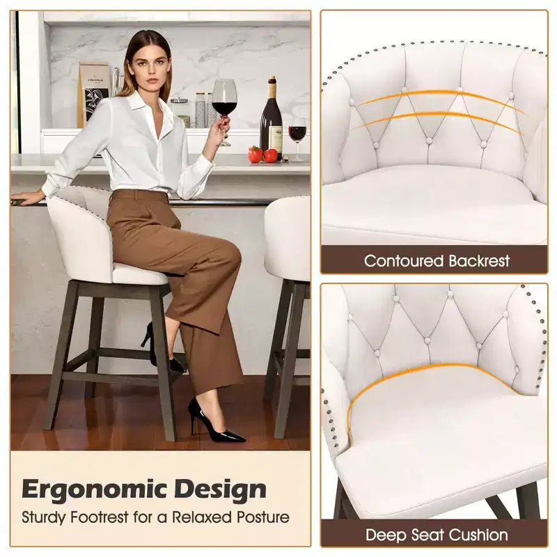 Tabourets de bar hauteur comptoir Costway 2/4 PCS, sièges rembourrés en tissu pivotants à 360°, beige