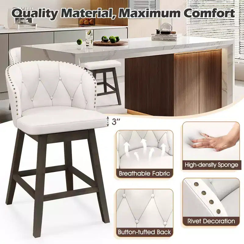 Tabourets de bar hauteur comptoir Costway 2/4 PCS, sièges rembourrés en tissu pivotants à 360°, beige