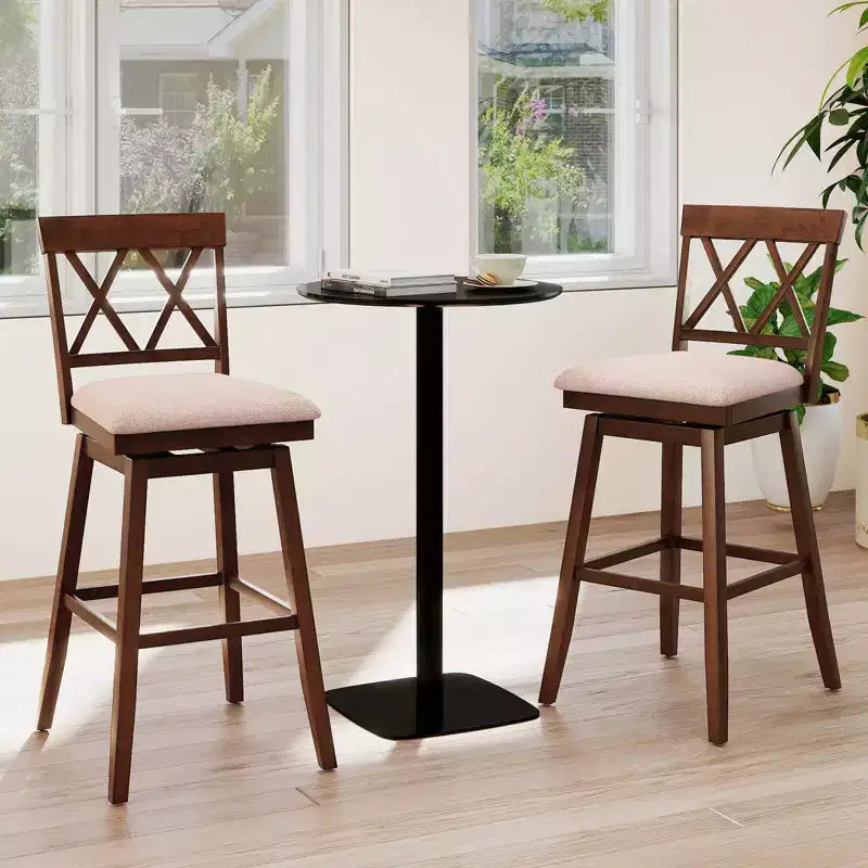 Costway Tabouret de bar 29" en bois Lot de 1/2/3/4 avec dossier incurvé Siège rembourré pivotant Chêne
