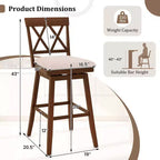 Costway Tabouret de bar 29" en bois Lot de 1/2/3/4 avec dossier incurvé Siège rembourré pivotant Chêne