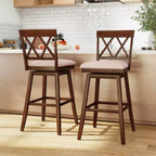 Costway Tabouret de bar 29" en bois Lot de 1/2/3/4 avec dossier incurvé Siège rembourré pivotant Chêne