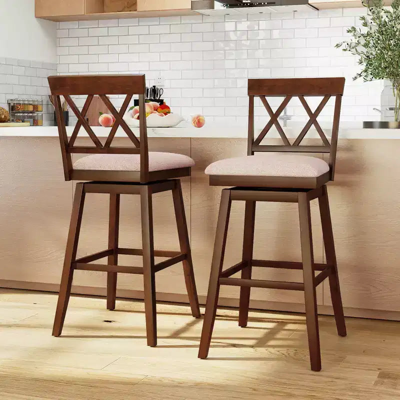 Costway Tabouret de bar 29" en bois Lot de 1/2/3/4 avec dossier incurvé Siège rembourré pivotant Chêne