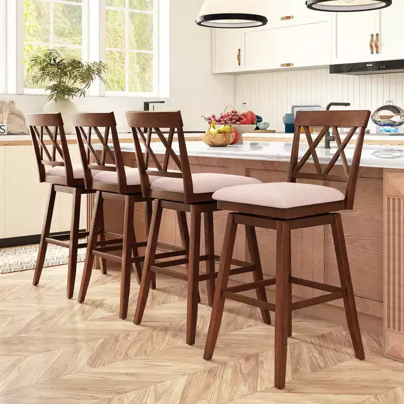 Costway Tabouret de bar 29" en bois Lot de 1/2/3/4 avec dossier incurvé Siège rembourré pivotant Chêne