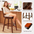 Costway Tabouret de bar 29" en bois Lot de 1/2/3/4 avec dossier incurvé Siège rembourré pivotant Chêne