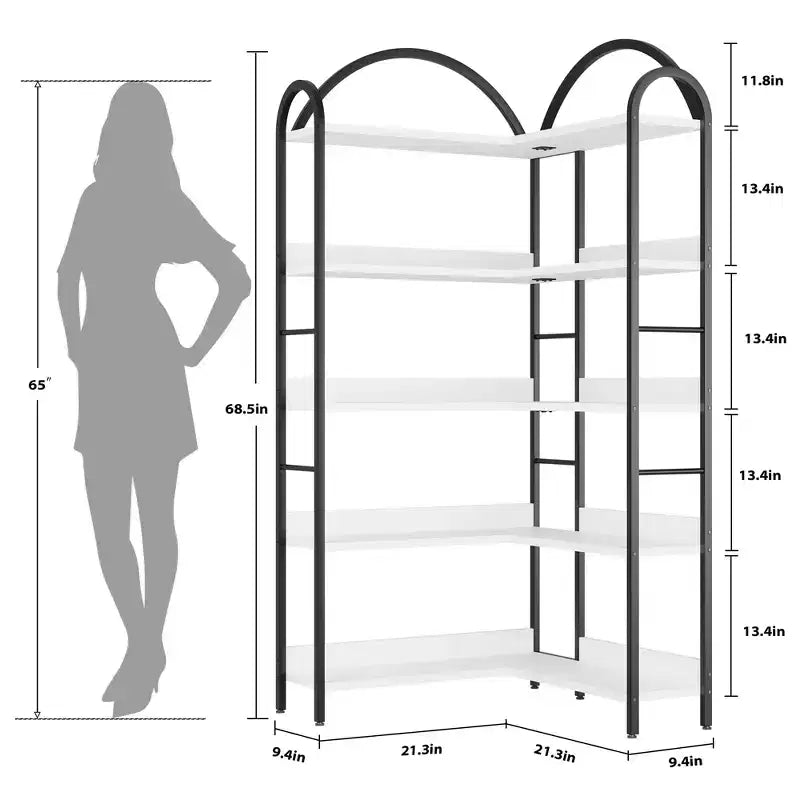 Étagère d'angle bibliothèque industrielle 174 cm partie supérieure arquée