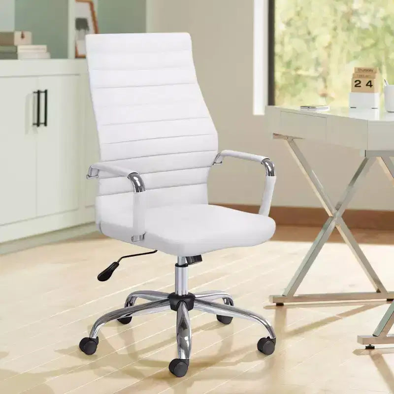 Chaise de bureau réglable en similicuir blanc Primero Studio 55D