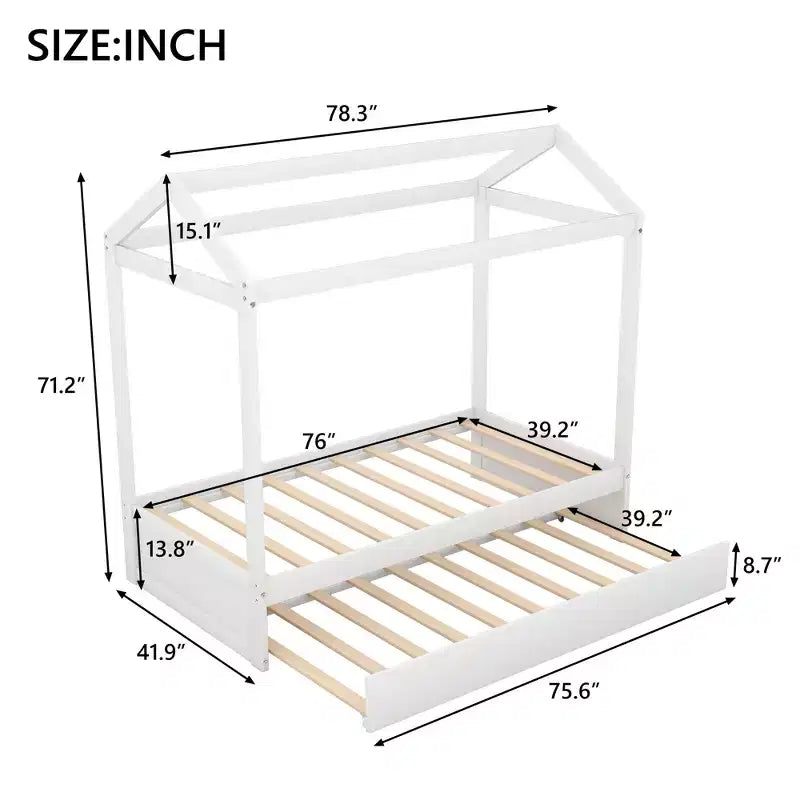 Lit cabane décorable Whisen avec lit gigogne – Blanc