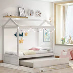 Lit cabane décorable Whisen avec lit gigogne – Blanc