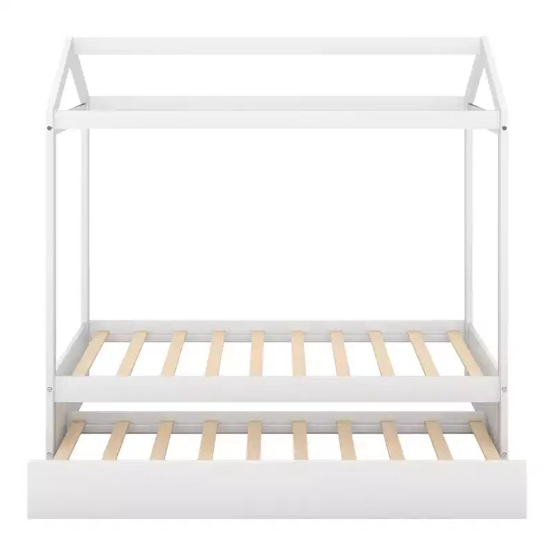 Lit cabane décorable Whisen avec lit gigogne – Blanc