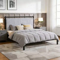 Christopher Knight Home Mircea Modern Rubberwood Platform Bed Frame with Light Grey Fluffy Headboard