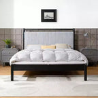 Cadre de lit plateforme moderne en bois d'hévéa Mircea Christopher Knight Home avec tête de lit moelleuse gris clair