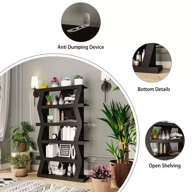 Famapy Étagère ouverte Étagère décorative Forme unique Rangement multifonctionnel Noir