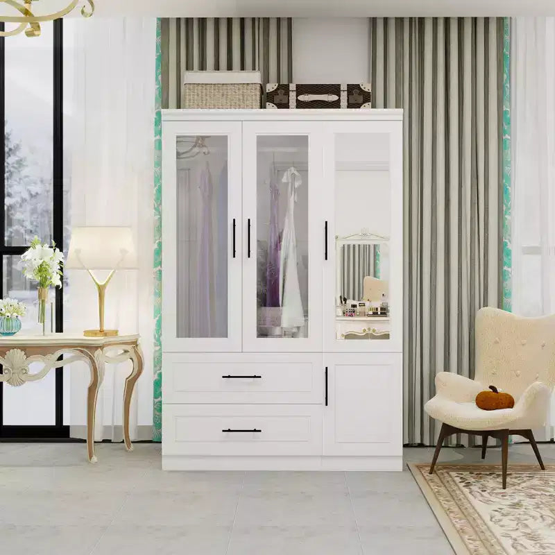 Armoire Keloyid en bois blanc de 120 cm avec 2 tiroirs et 4 portes
