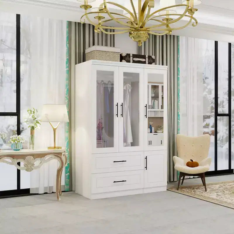 Armoire Keloyid en bois blanc de 120 cm avec 2 tiroirs et 4 portes