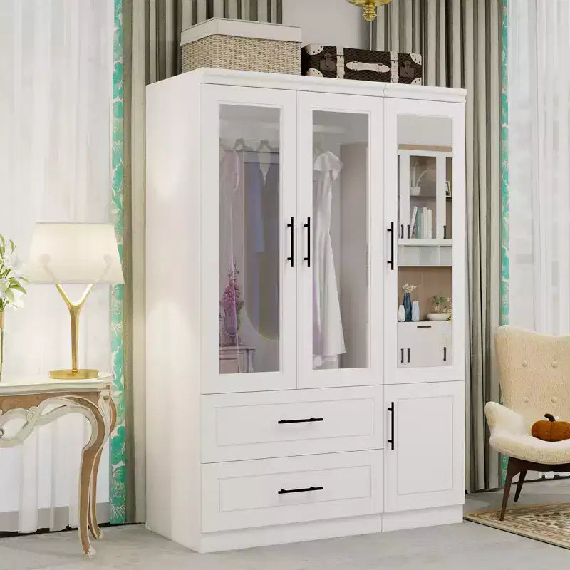 Armoire Keloyid en bois blanc de 120 cm avec 2 tiroirs et 4 portes