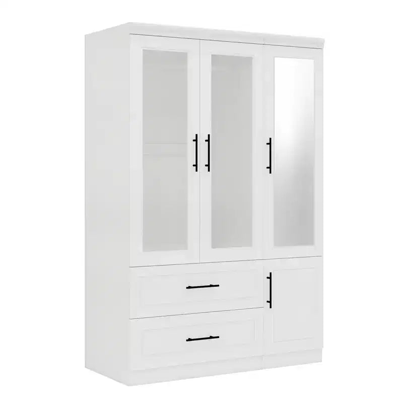 Armoire Keloyid en bois blanc de 120 cm avec 2 tiroirs et 4 portes