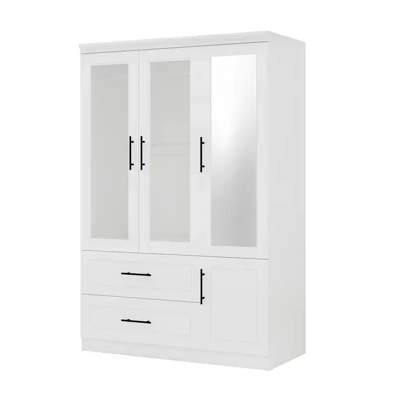 Armoire Keloyid en bois blanc de 120 cm avec 2 tiroirs et 4 portes